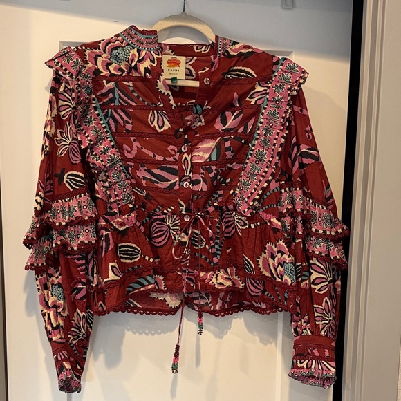 FARM Rio Mock Neck Ruffle Blouse Size M - Picture 4 of 8